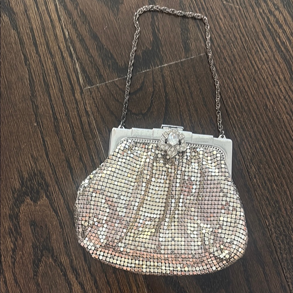 Whiting & Davis Pink Iridescent Mesh Evening Clutch with Silver Chain